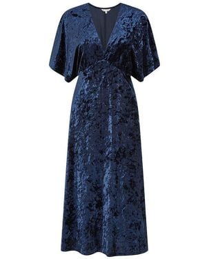 Yumi' Velvet Kimono Open-Front Overcoat - Blue