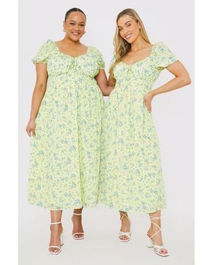 In The Style Printed Bardot Midi Dress - Green