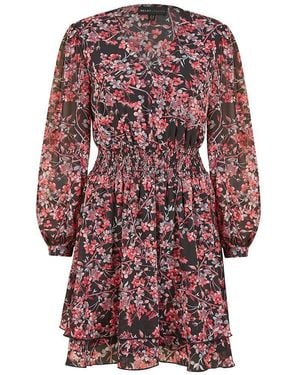 Mela London Blossom Ruched Waist Wrap Dress - Red
