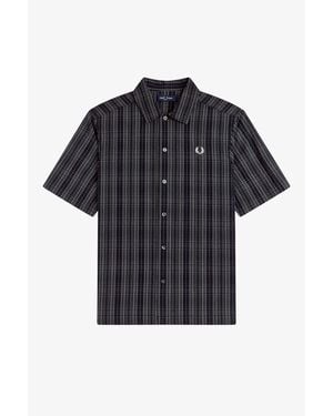 Fred Perry Patterned Short Sleeve Shirt - Blue