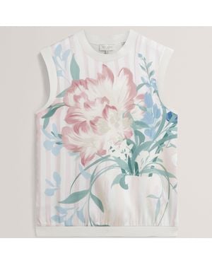 Ted Baker Floral Printed Front Knit Tank Top - Blue