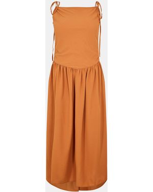AX Paris Drawstring Tie Straps Ruched Top Midi Dress - Orange