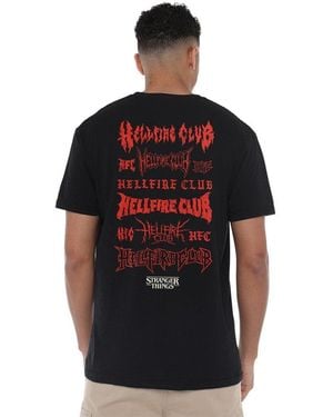 Stranger Things Hellfire Logos Front Back T-Shirt - Black