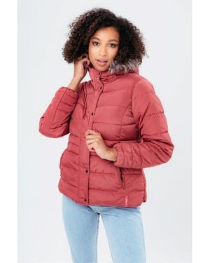 Hype Fur Trim Insulated Compact Fit Short Puffer Jacket - Red