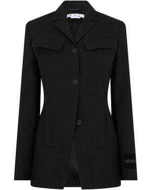 Off-White c/o Virgil Abloh Toy Box Belted Virgin Wool Long Sleeve Blazer - Black