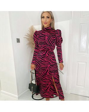 AX Paris Zebra Print Long Puff Sleeve Midi Dress - Red