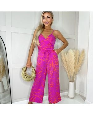 AX Paris And Printed Wrap Top Tie Waist Full Length Jumpsuit - Pink