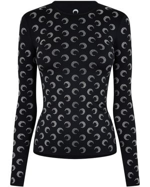 Marine Serre Rhinestone Moon Long-Sleeve T-Shirt - Black