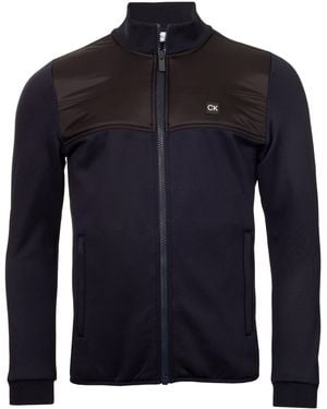 Calvin Klein Solid Patterned Full Zipper Ribbed Cuff Zipped Pocket Jacket - Blue