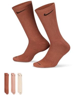 Nike 3 Pack Crew Socks - Brown