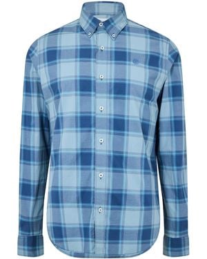Timberland Check Poplin Button Down Collar Long Sleeve Shirt - Blue