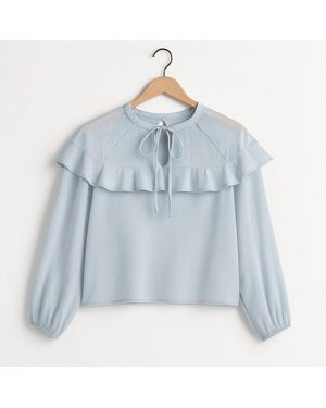I Saw It First Long Sleeve Ruffle Blouse - Blue