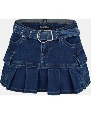 TRUE RELIGION Belted Cargo Denim Skirt - Blue