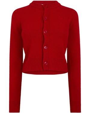Ami Paris Wool Knit Crewneck Cardigan - Red