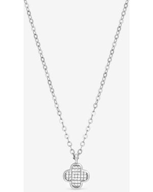 Jon Richard Rhodium Plated Micro Pave Clover Pendant - Metallic