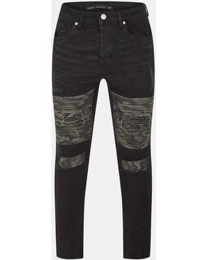 Brave Soul Biker Jean With Cut Out Knee Details - Black