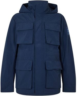 Timberland Abington Solid Patterned Hooded Snap Button Field Jacket - Blue