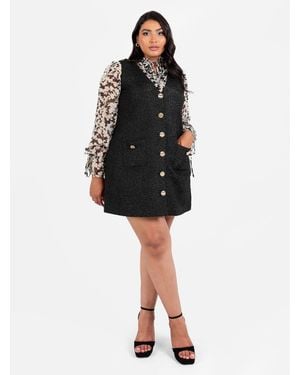 Lovedrobe Rose Jacquard Button Up Pinafore Dress - Black