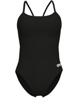 Arena Solid Lace Back Swimsuit - Black