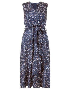 Mela London Spot Satin Effect Midi Wrap Dress - Blue