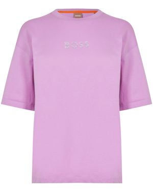 BOSS Shiny Logo T-Shirt With Centre Logo - Purple