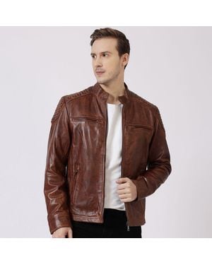 PRIMEHIDE Leather Thomas Biker Leather Long Sleeve Leather Jacket - Purple