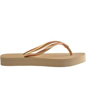 Havaianas Slim Flatform Golden Flip Flops - Brown