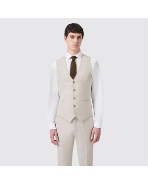 Twisted Tailor Beckford Slim Fit Check Waistcoat - Natural