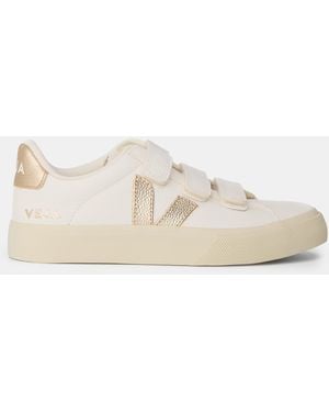 Veja Recife Leather Velcro Court Trainers - Natural