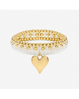 Jon Richard Plated Beaded Heart Charm Multirow Bracelet - Metallic