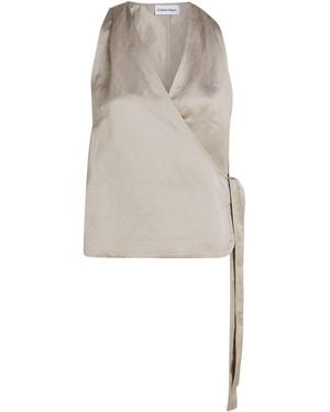 Calvin Klein Satin Halterneck Top - White