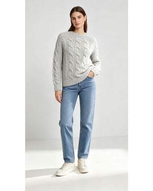 Miso Long-Sleeve Crew-Neck Cable Knit Jumper - Blue