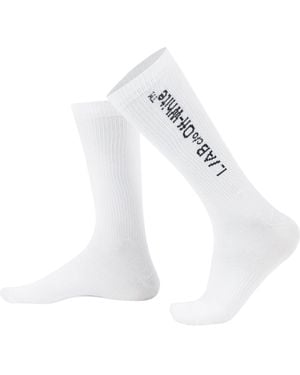 L/AB Off White Text 3 Pack Crew Socks - White