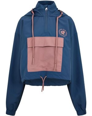 Red Run Cropped Hooded Quarter-Zip Long Sleeve Windbreaker - Blue