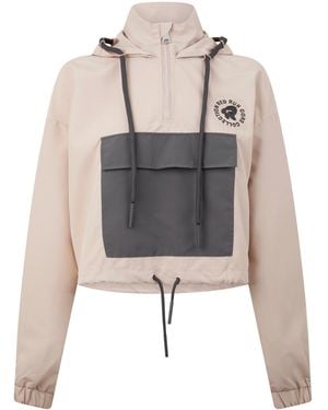 Red Run Cropped Hooded Quarter-Zip Long Sleeve Windbreaker - Grey