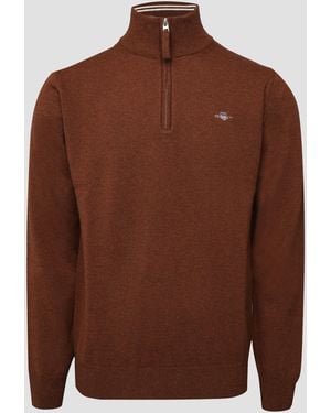 GANT Superfine Lambswool Half Zip Fleece - Brown
