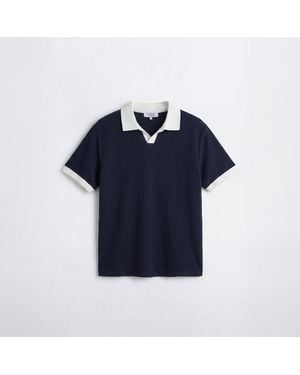Twisted Tailor Henry Textured Open Collar Polo - Blue