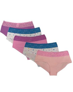 Be You 5 Pack Lace Trim Shortie Briefs - Purple