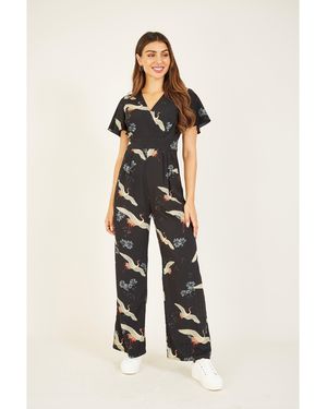 Yumi' Crane Print Jumpsuit - White