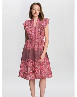 Gina Bacconi Liat Boho Paisley Dress - Red
