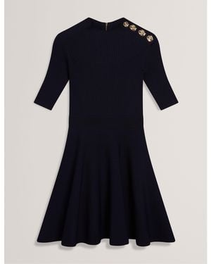 Ted Baker Knitted Textured Skater Dress - Blue