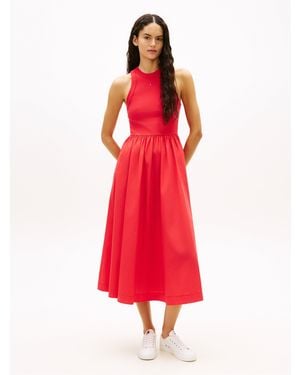 Tommy Hilfiger Slim Sleeveless Poplin Maxi Dress - Red