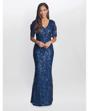 Gina Bacconi Jeselle Long A-Line Sequin Dress - Blue