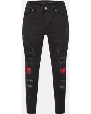 Brave Soul Biker Jean With Contrast Cut Out Panels - Black