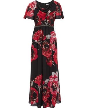 Gina Bacconi Mallie Cowl Neck Floral Maxi Dress - Red