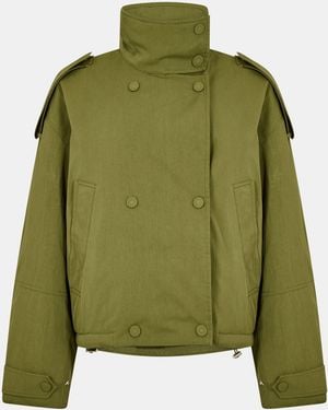 EDITED Agatha Cropped Double Breasted Cotton Long Sleeve Coach Jacket - Green