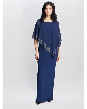 Gina Bacconi Amber Maxi Asymmetrical Cape Dress - Blue