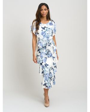 Gina Bacconi Morgan Midi Printed Tiered Chiffon Dress - Blue