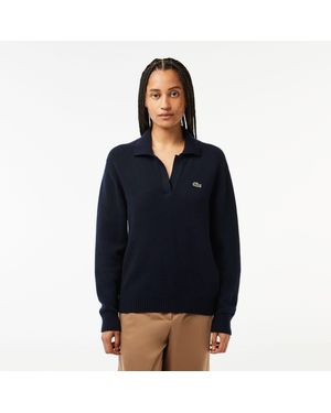 Lacoste Crocodile Logo Collared Neck Long Sleeve Jumper - Blue