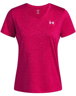 Under Armour S Tech Twist V Neck Short Sleeve Shaded Fushia 10 - Pink